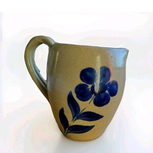 Williamsburg Pottery Factory 2004 Stoneware Blue Leaf Floral Salt Glaze Ewer
